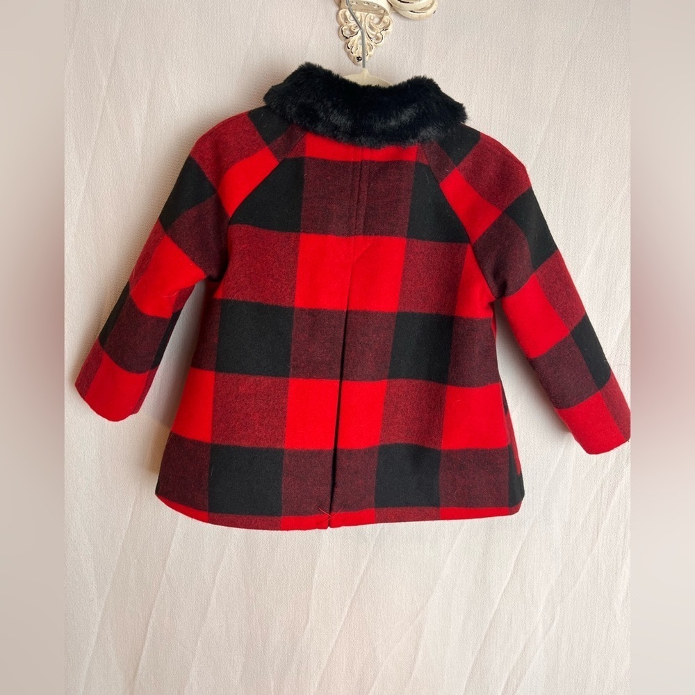 Nwot Baby Gap red and black plaid coat with faux fur collar - Picture 5 of 7